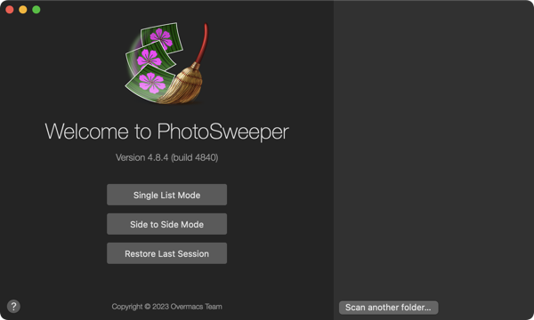 PhotoSweeper startup screen