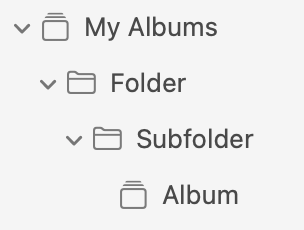 Screenshot of folders and albums in Photos app