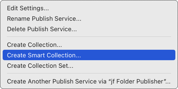 Lightroom menu with Create Smart Collection selected