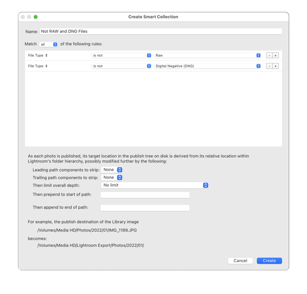 Smart Collections for other files - Not RAW or DNG