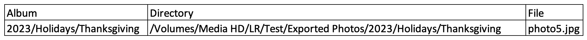 Screenshot of CSV file in Excel