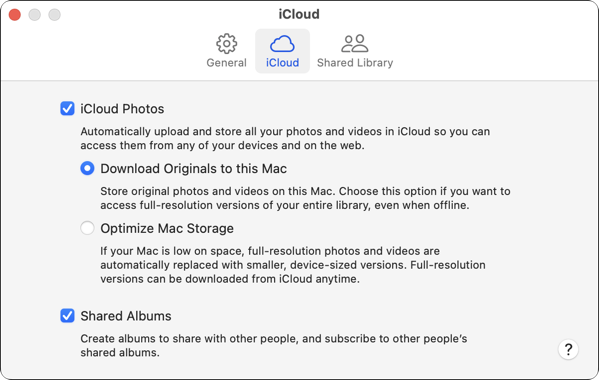 Photos iCloud settings