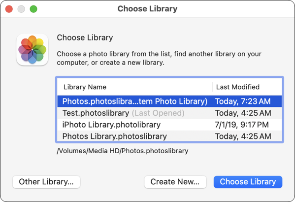 Photos.app Choose Library window