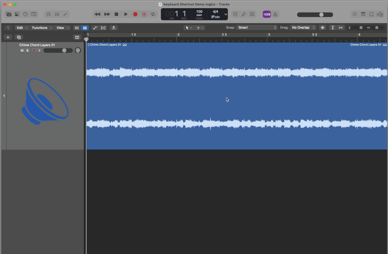 Animated GIF showing Logic Pro's Command-click tool being changed with a keyboard shortcut